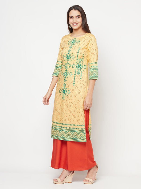 Aniyah Rayon Digital Screen Print Golden Beige Straight Kurta
