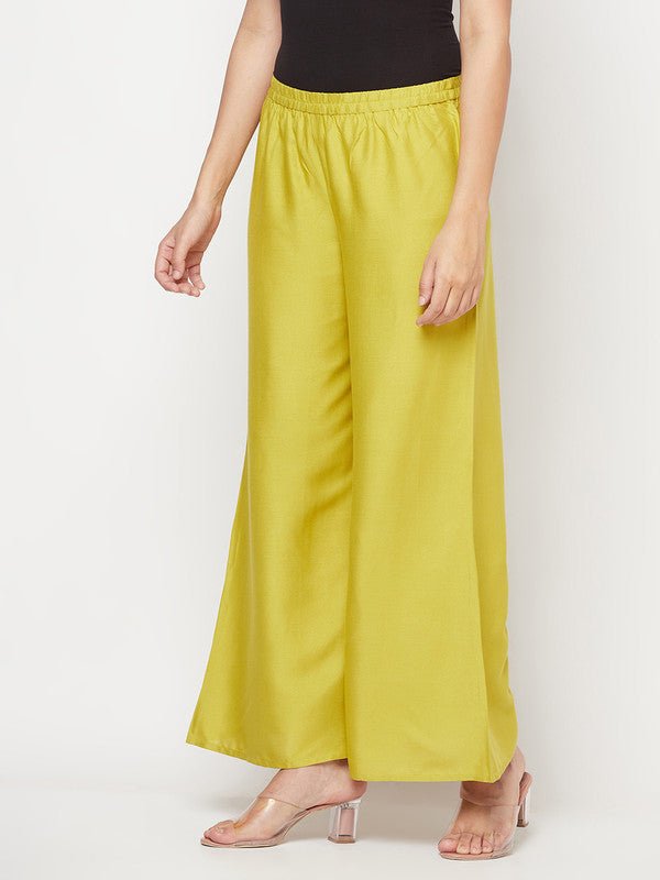 Aniyah Rayon Flared Slip-On Parrot Green Palazzo
