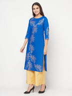 Aniyah Cotton Foil Print Royal Blue Straight Kurta