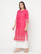 Aniyah Rayon Screen Print Fuchsia Straight Kurta
