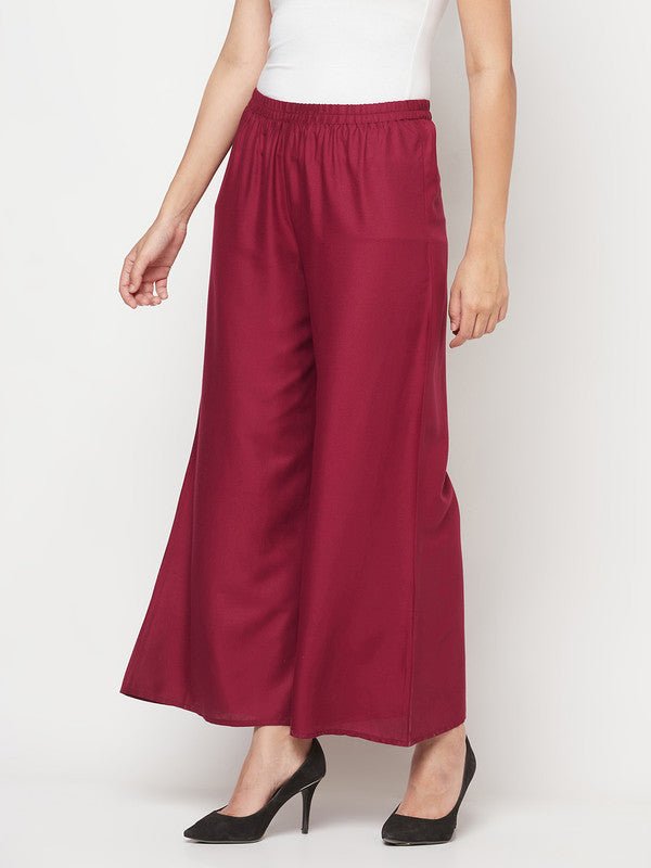 Aniyah Rayon Flared Slip-On Wine Color Palazzo