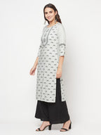 Aniyah Rayon Screen Print Light Grey Straight Kurta