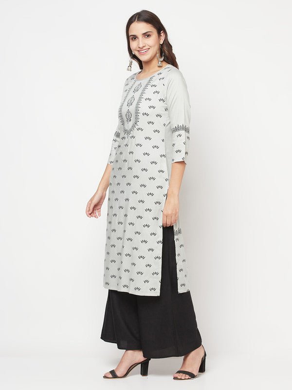 Aniyah Rayon Screen Print Light Grey Straight Kurta