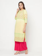 Aniyah Cotton Block Print Lemon Yellow Straight Kurta