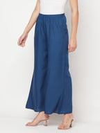 Aniyah Rayon Flared Slip-On Blue Palazzo