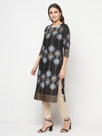 Aniyah Rayon Screen Print Black Straight Kurta