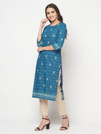 Aniyah Rayon Digital Screen Printed Blue Color Straight Kurta