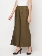 Aniyah Rayon Flared Slip-On Dark Green Palazzo