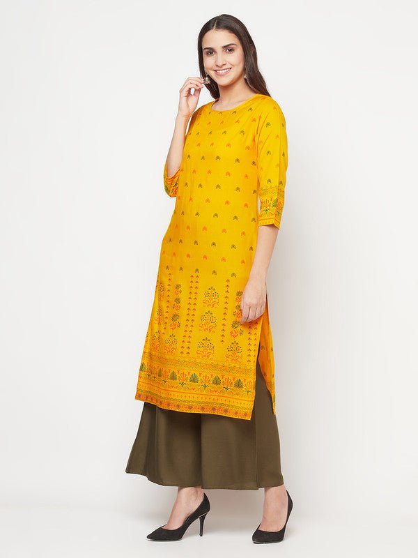 Aniyah Rayon Screen Print Mustard Straight Kurta