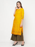 Aniyah Rayon Screen Print Mustard Straight Kurta