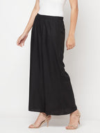 Aniyah Rayon Flared Slip-On Black Palazzo