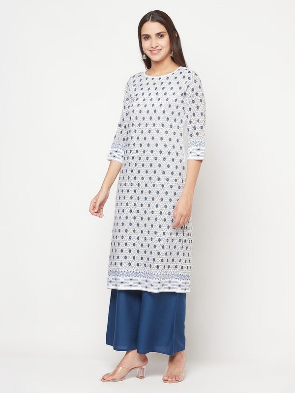 Aniyah Rayon Digital Screen Print White Straight Kurta
