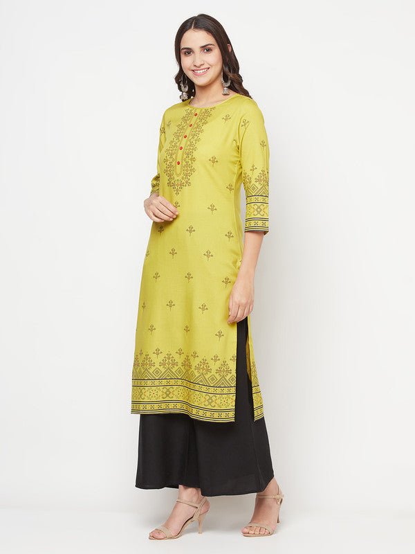Aniyah Rayon Digital Screen Print Parrot Green Straight Kurta