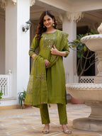 Pramukh Fab Olive Color Viscose Mango Silk Kurta Set - Distacart