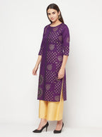 Aniyah Cotton Foil Print Purple Straight Kurta