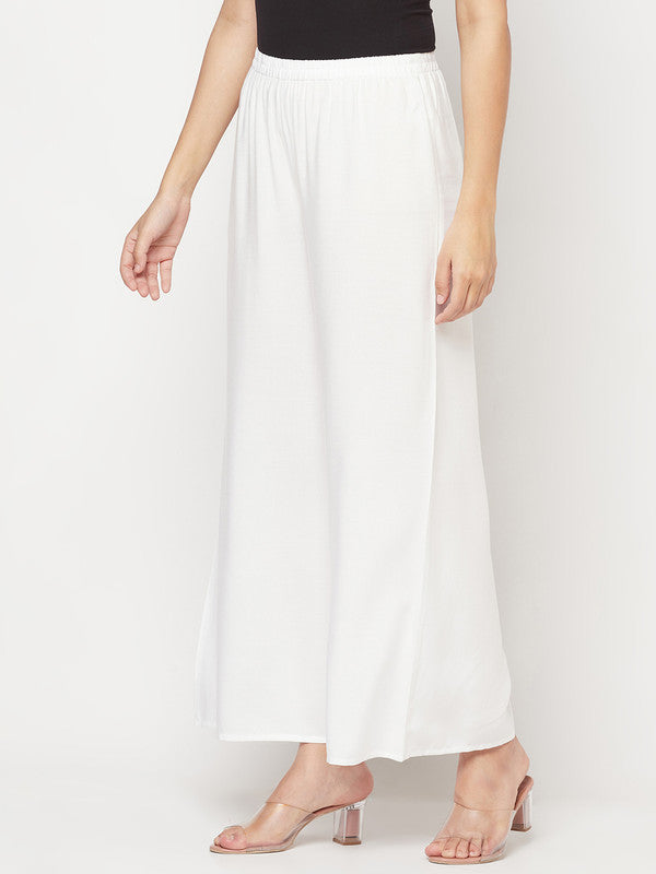 Aniyah Rayon Flared Slip-On White Palazzo