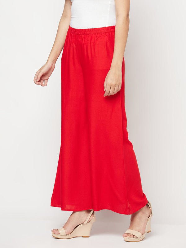 Aniyah Rayon Flared Slip-On Red Palazzo