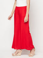 Aniyah Rayon Flared Slip-On Red Palazzo