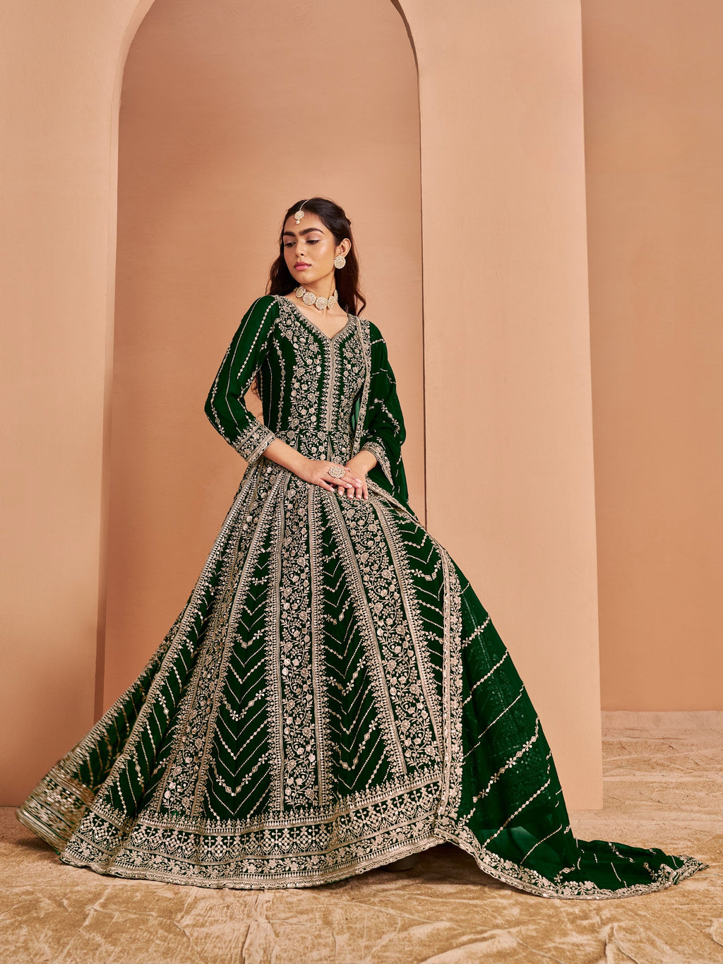 Anaita Dark Green Georgette Embroidered Salwar Suit - Distacart