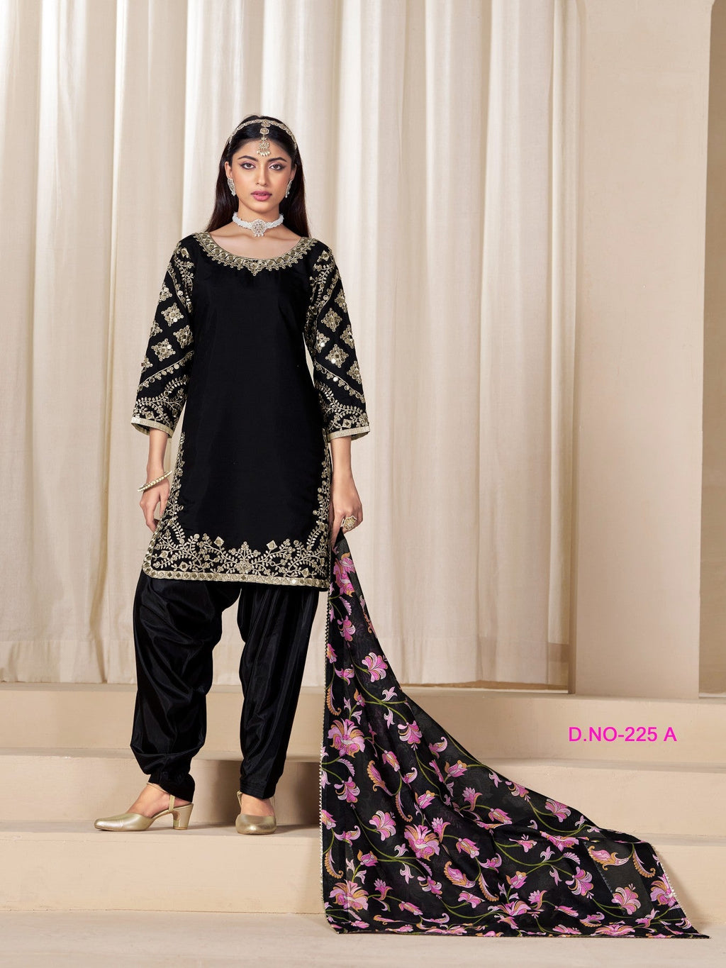 Anaita Black Premium Embroidered Roman Silk Salwar Suit - Distacart
