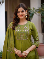 Pramukh Fab Olive Color Viscose Mango Silk Kurta Set - Distacart