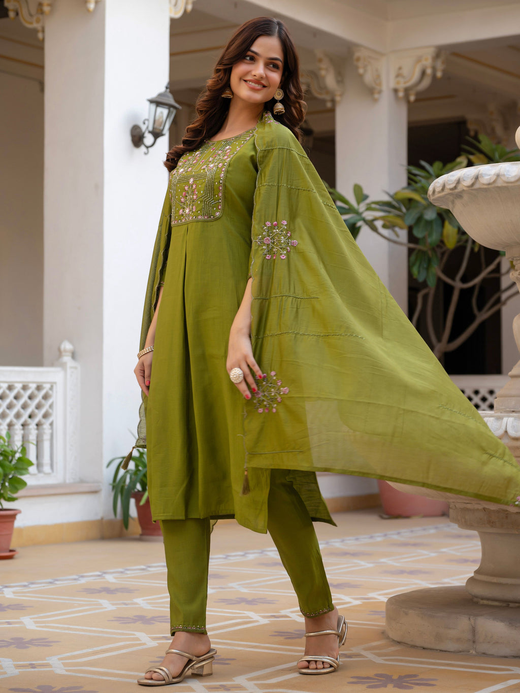 Pramukh Fab Olive Color Viscose Mango Silk Kurta Set - Distacart