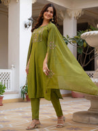 Pramukh Fab Olive Color Viscose Mango Silk Kurta Set - Distacart