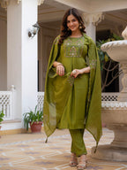 Pramukh Fab Olive Color Viscose Mango Silk Kurta Set - Distacart