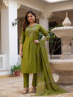 Pramukh Fab Olive Color Viscose Mango Silk Kurta Set - Distacart