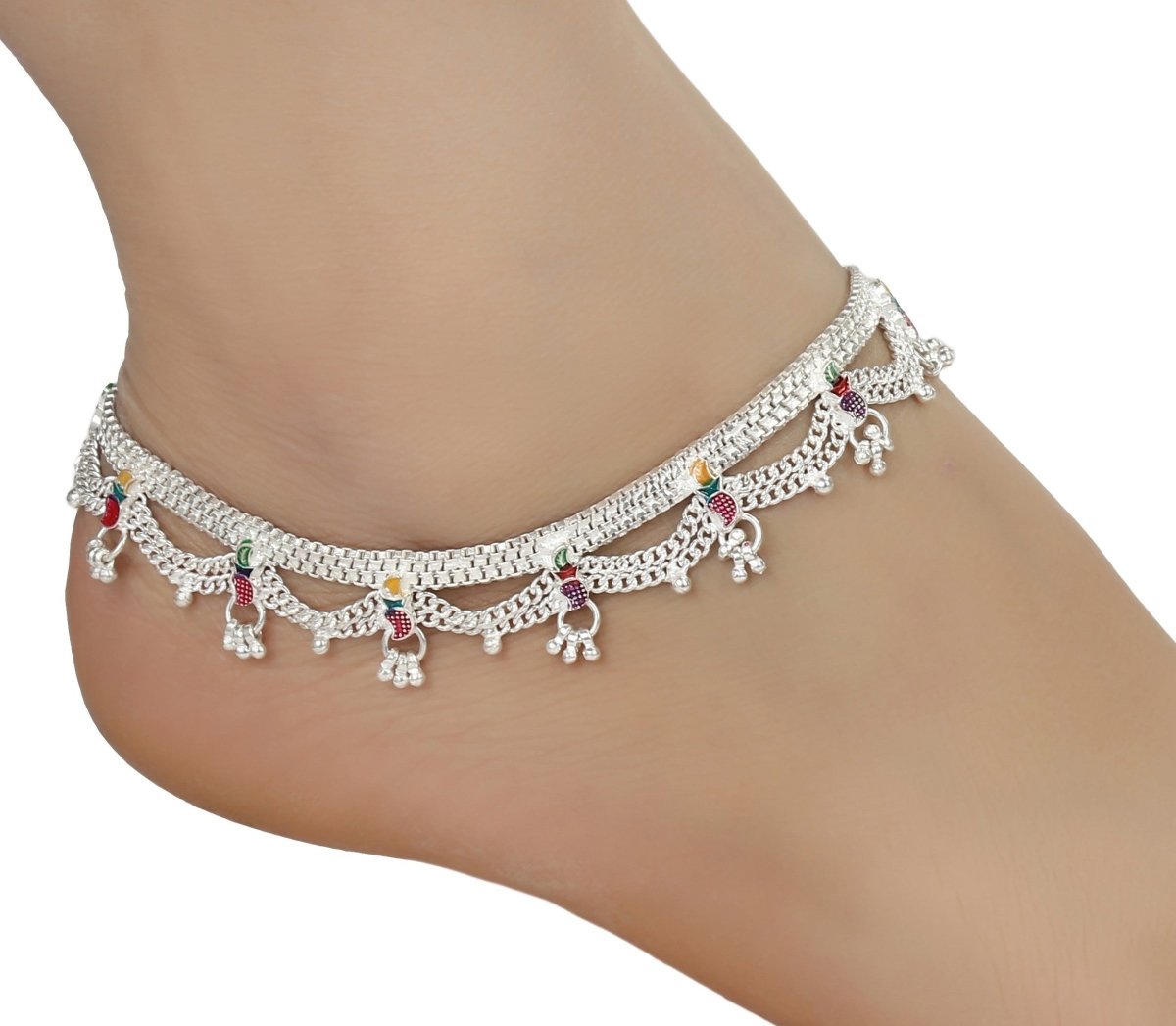 AanyaCentric Silver Plated White Metal Payal Indian Traditional Ethnic Fashion Imitation Jewellery Foot Chain