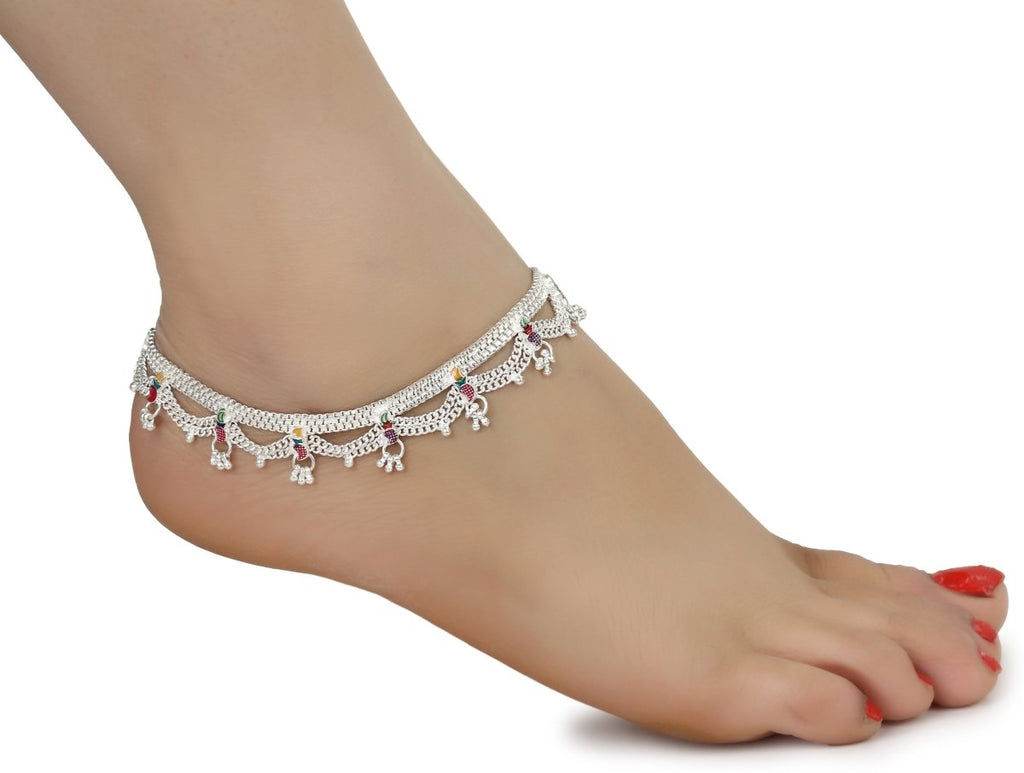 AanyaCentric Silver Plated White Metal Payal Indian Traditional Ethnic Fashion Imitation Jewellery Foot Chain