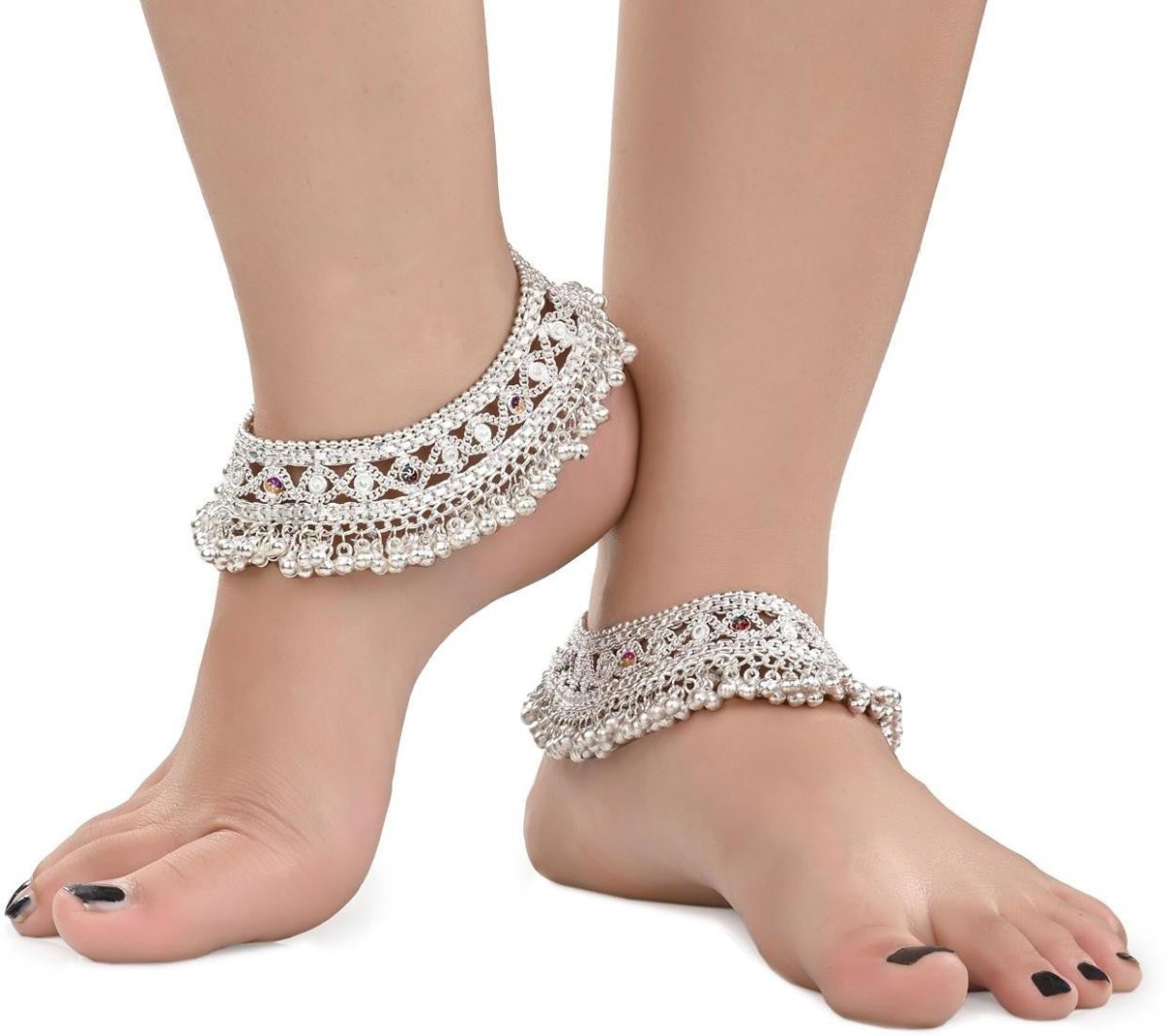 AanyaCentric Silver Plated White Metal Payal Indian Traditional Ethnic Fashion Imitation Jewellery Foot Chain