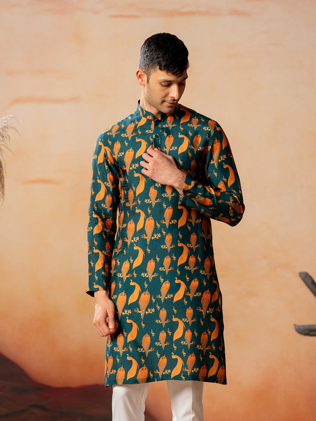 Peacock Print Kurta by Hilo Design