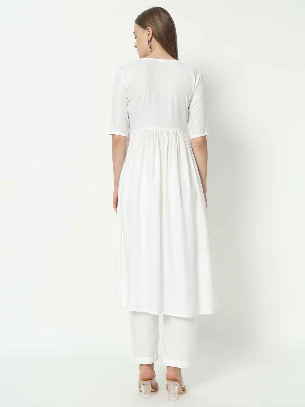 Fab Fashion Alia Cut White Pure Cotton V-Neck Top+Pant