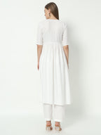 Fab Fashion Alia Cut White Pure Cotton V-Neck Top+Pant
