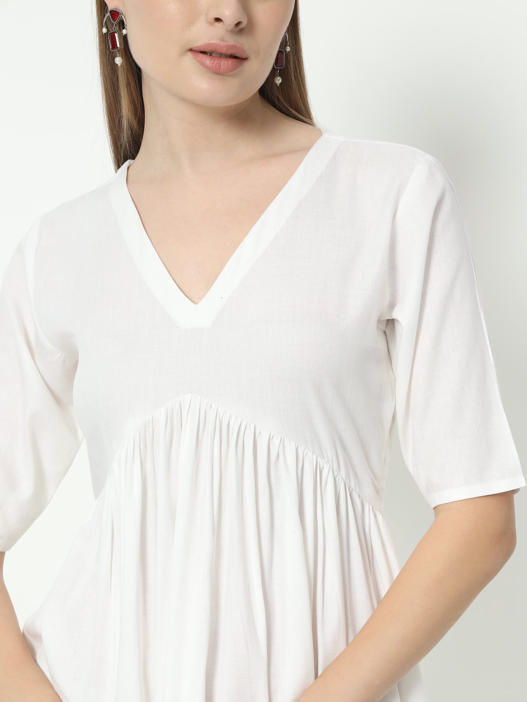 Fab Fashion Alia Cut White Pure Cotton V-Neck Top+Pant