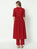 Fab Fashion Alia Cut Red Pure Cotton V Neck Top+Pant