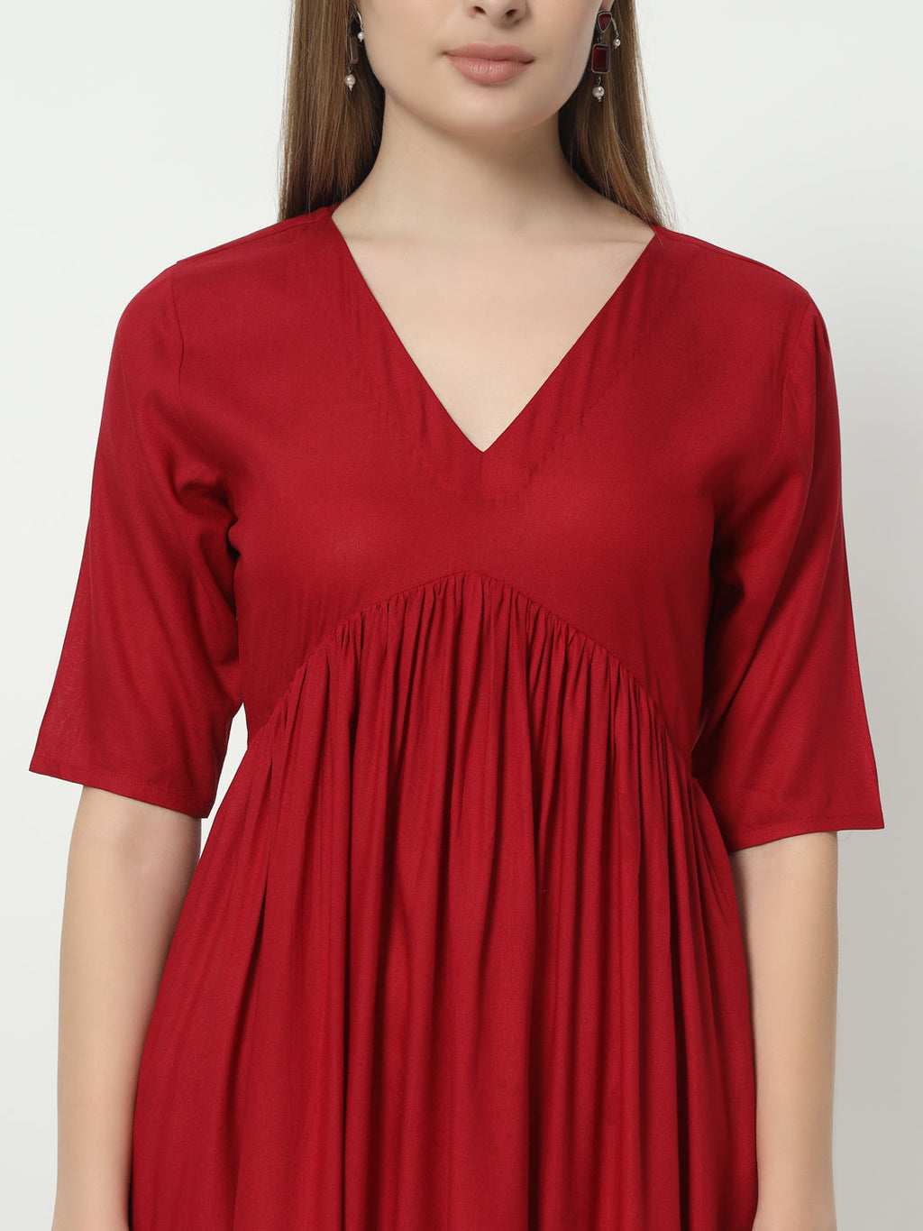 Fab Fashion Alia Cut Red Pure Cotton V Neck Top+Pant