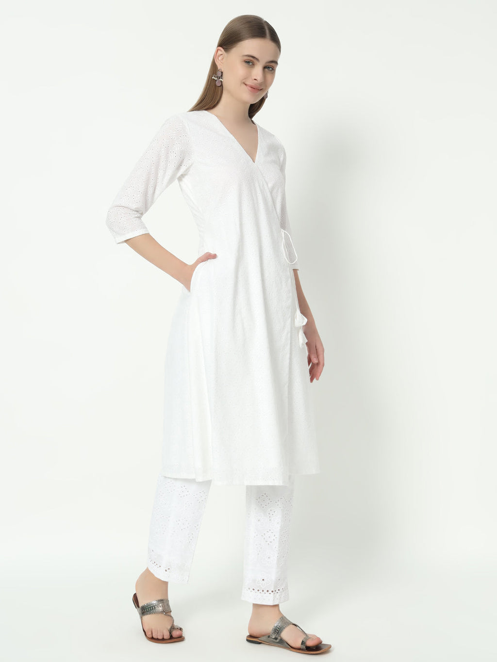 Fab Fashion Chiken Kari Angrakha V Neck Set - Distacart