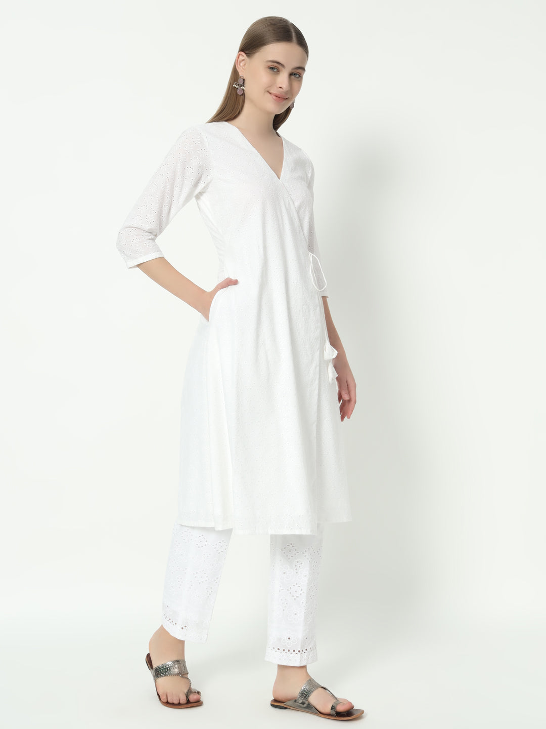 Fab Fashion Chiken Kari Angrakha V Neck Set - Distacart