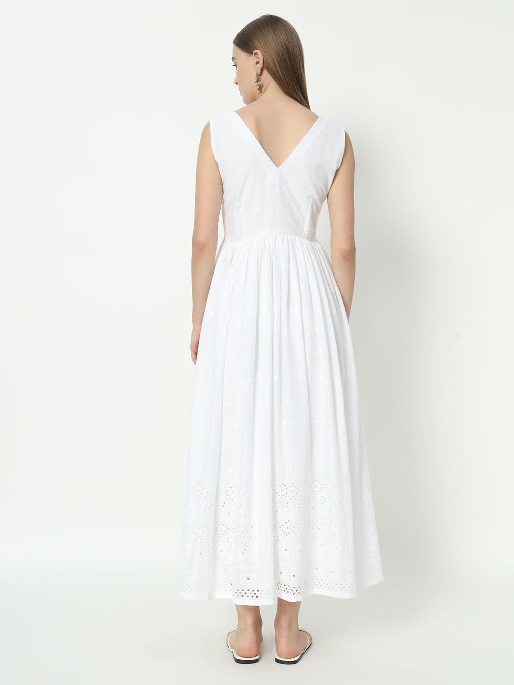 Fab Fashion White Chiken Kari V Neck Gadder Dress - Distacart