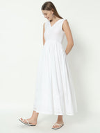 Fab Fashion White Chiken Kari V Neck Gadder Dress - Distacart