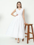 Fab Fashion White Chiken Kari V Neck Gadder Dress - Distacart