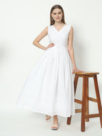 Fab Fashion White Chiken Kari V Neck Gadder Dress - Distacart