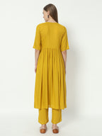 Fab Fashion Alia Cut Mustard Pure Cotton V Neck Top+Pant