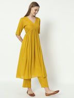 Fab Fashion Alia Cut Mustard Pure Cotton V Neck Top+Pant