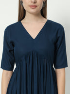 Fab Fashion Alia Cut Peacock Blue Pure Cotton V Neck Top+Pant - Distacart
