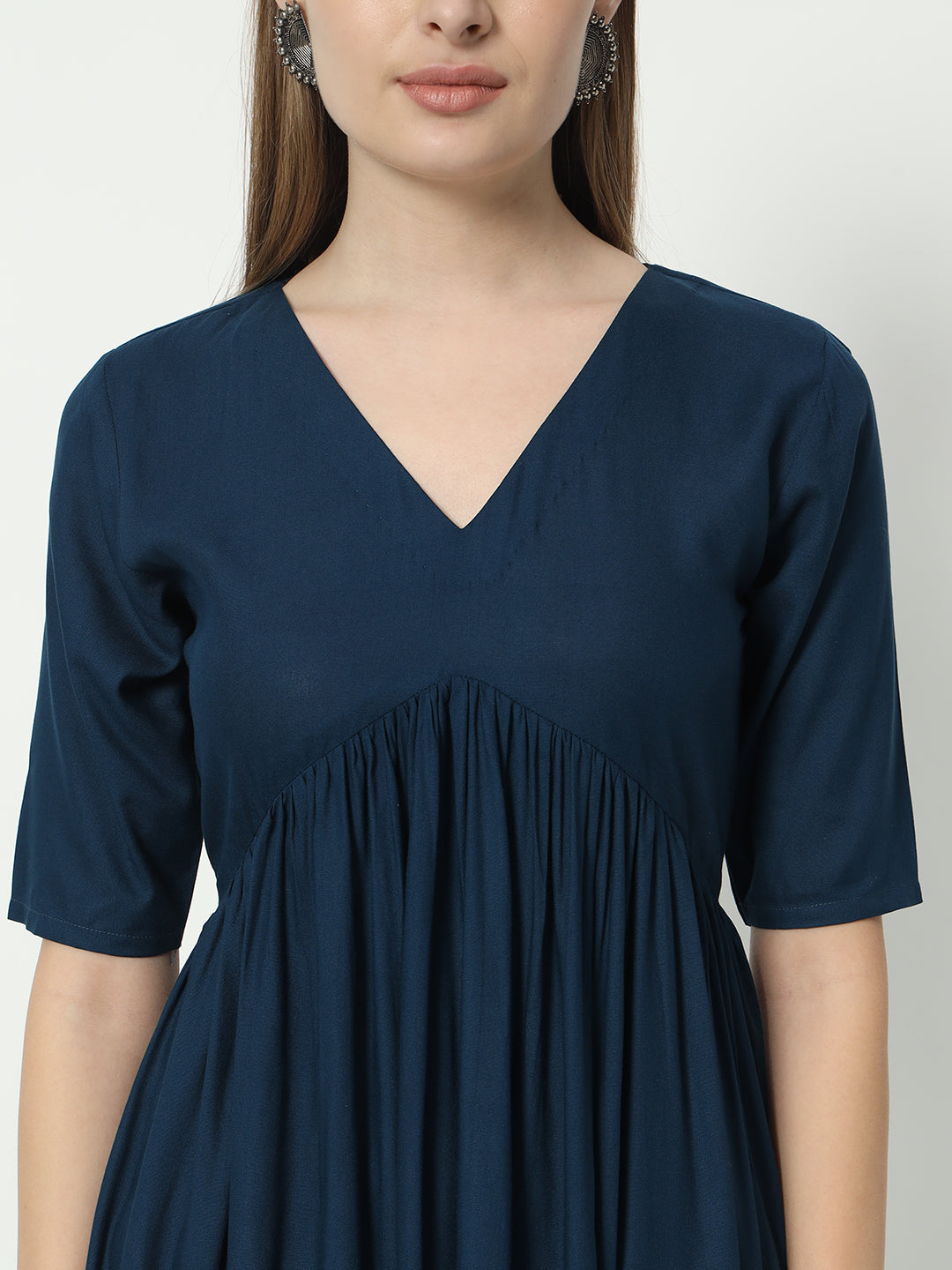 Fab Fashion Alia Cut Peacock Blue Pure Cotton V Neck Top+Pant - Distacart