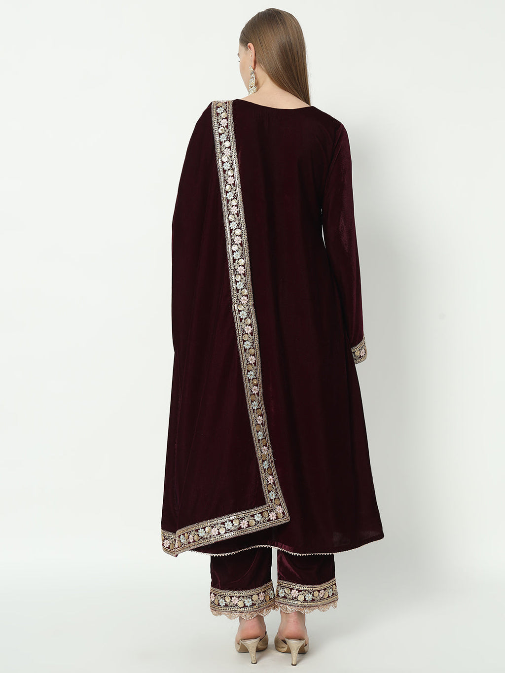 Fab Fashion Wine Velvet Lace Suit Full Set