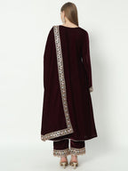 Fab Fashion Wine Velvet Lace Suit Full Set